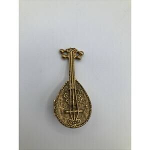 Vintage Avon Lute Mandolin Miniature Perfume Solid Scent Box Gold Tone